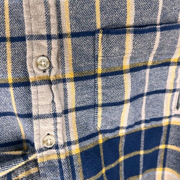Eddie Bauer Flannel Shirt Mens small Blue‎ Beige Plaid Button Up Long Sleeve - Picture 4 of 6